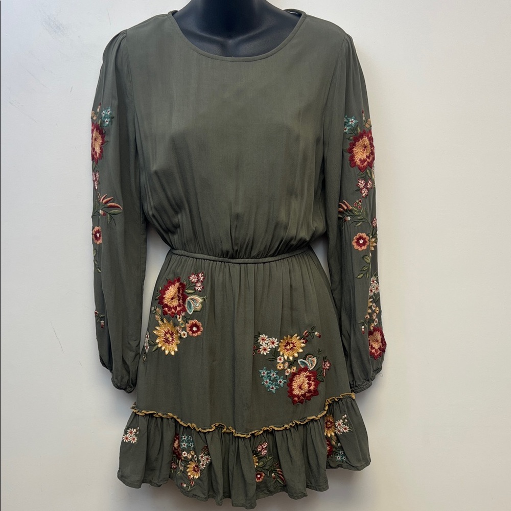 Savanna Jane Green Boho Floral Long Sleeve Dress Size Small - Picture 4 of 16